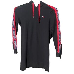 Tommy Hilfiger Sport Women’s Hooded Sweater Dress Black Stitched Sleeve Size XS